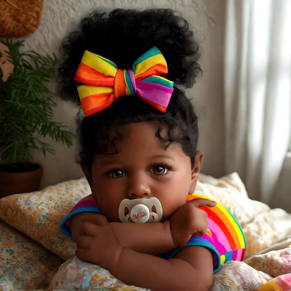 New 22" Reborn Baby Girl Doll African American Black Realistic Soft Body Outfit